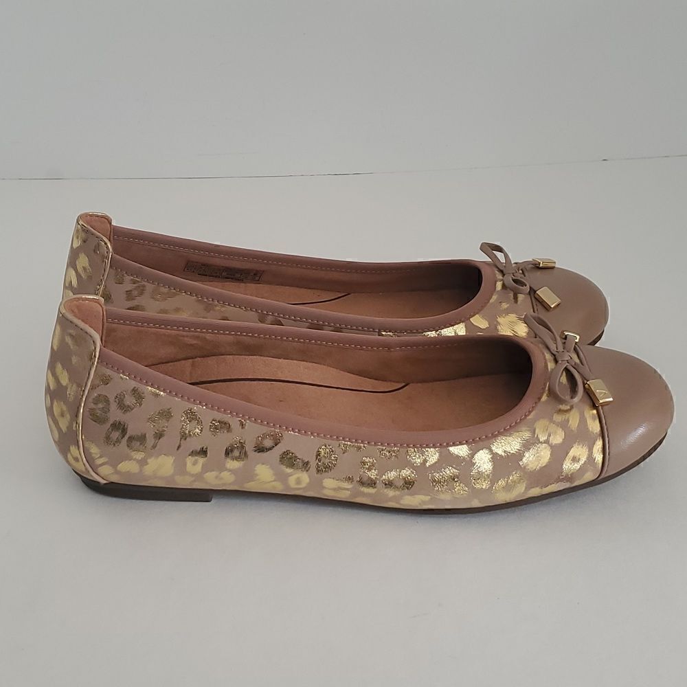 Vionic Leather Print Ballet Flats Minna Metallic Leopard Size 9.5W